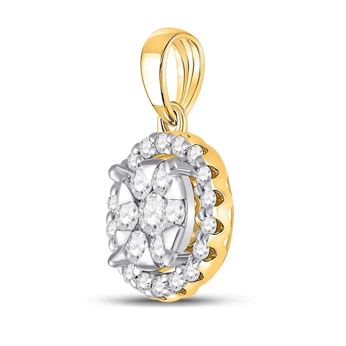 14k Yellow Gold Round Diamond Flower Cluster Pendant 12 Cttw gndatlanta Necklaces