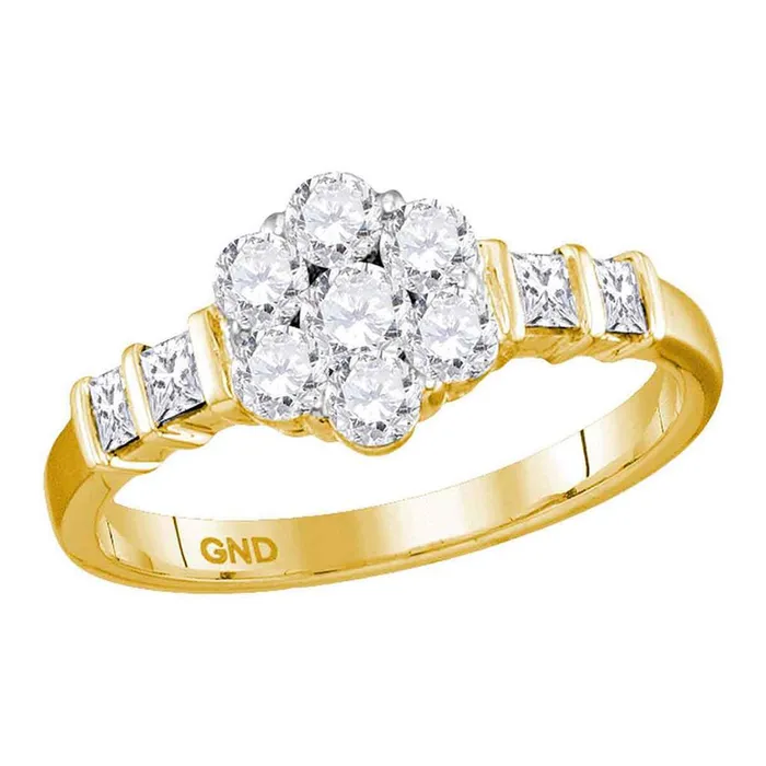 14k Yellow Gold Round Diamond Flower Cluster Ring 1 Cttw gndatlanta Rings 14k Yellow Gold Round Diamond Flower Cluster Ring 1 Cttw gndatlanta Rings