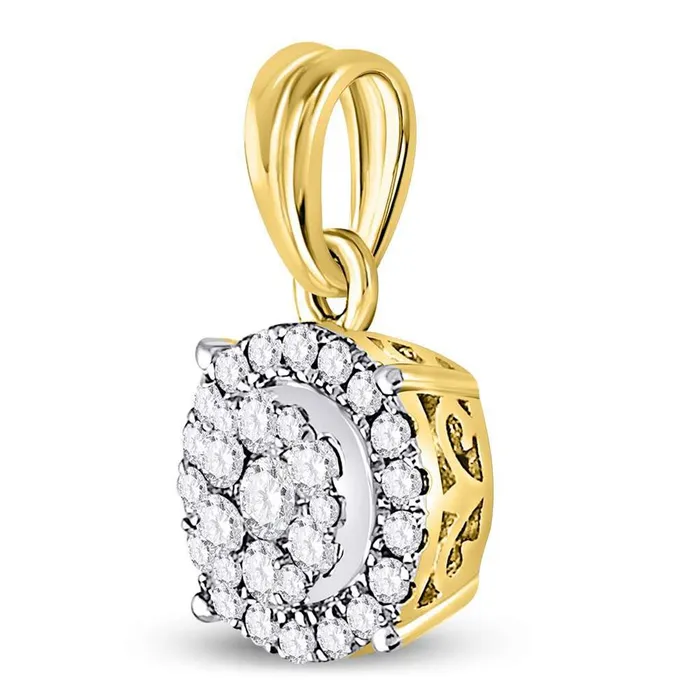 14k Yellow Gold Round Diamond Halo Cluster Pendant 12 Cttw gndatlanta Necklaces