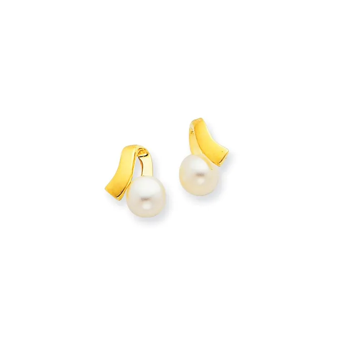 14K Yellow Gold Satin u0026 Polished FW Cultured Pearl Earrings Goldia Earrings