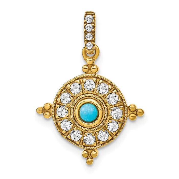 14K Yellow Gold Turquoise and White Topaz Pendant Goldia Necklaces