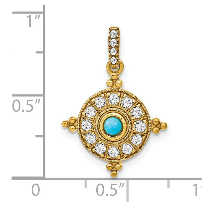 14K Yellow Gold Turquoise and White Topaz Pendant Goldia Necklaces