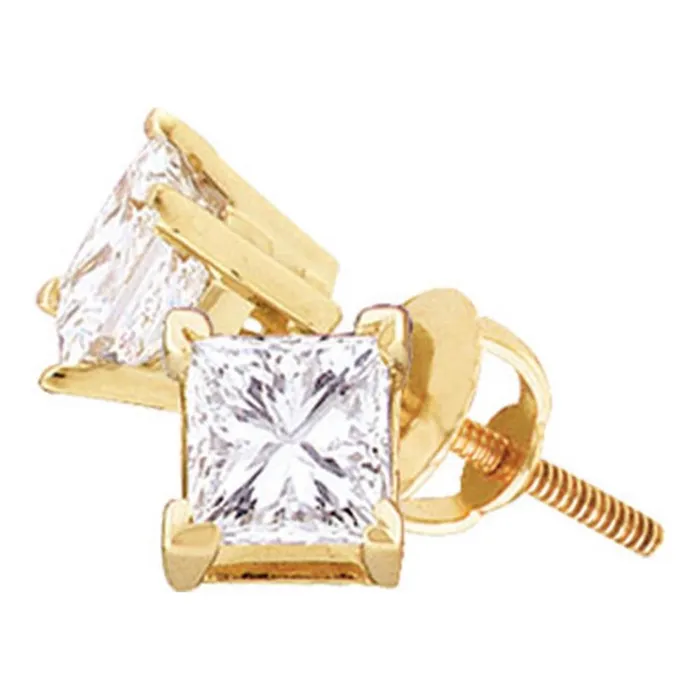 14k Yellow Gold Unisex Princess Diamond Solitaire Stud Earrings 38 Cttw Certified gndatlanta Earrings