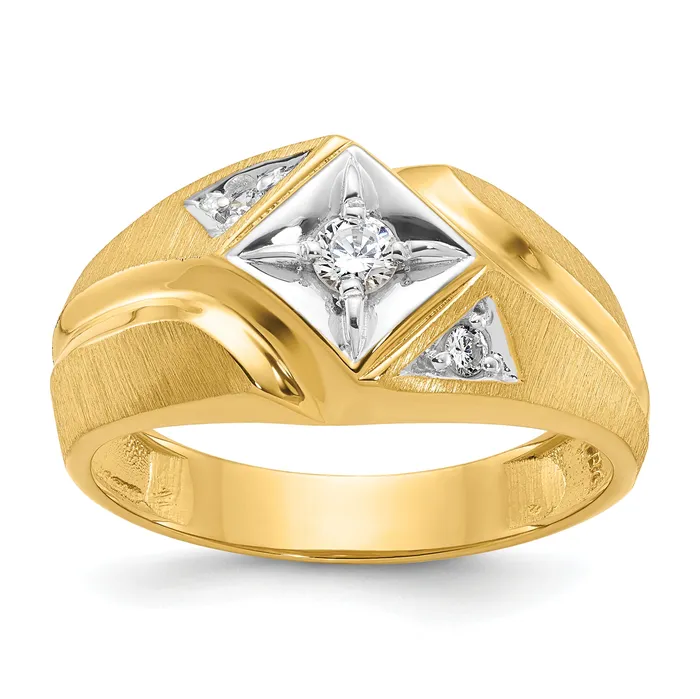 14k Yellow Gold with White Rhodium 15 Ct Lab Grown Diamond VSSI G Polished and Satin Mens Ring Goldia Rings 14k Yellow Gold with White Rhodium 15 Ct Lab Grown Diamond VSSI G Polished and Satin Mens Ring Goldia Rings