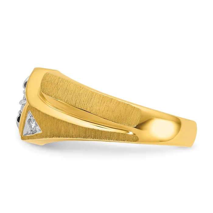 14k Yellow Gold with White Rhodium 15 Ct Lab Grown Diamond VSSI G Polished and Satin Mens Ring Goldia Rings