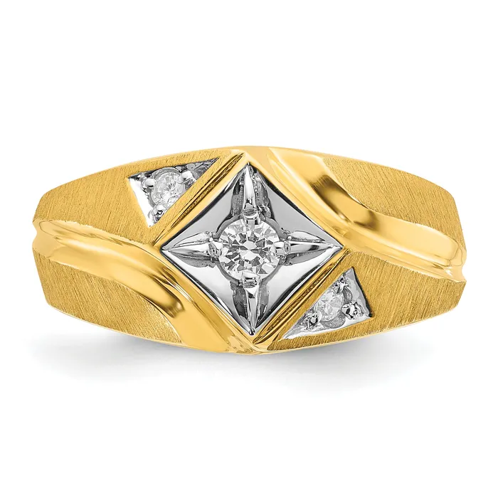 14k Yellow Gold with White Rhodium 15 Ct Lab Grown Diamond VSSI G Polished and Satin Mens Ring Goldia Rings