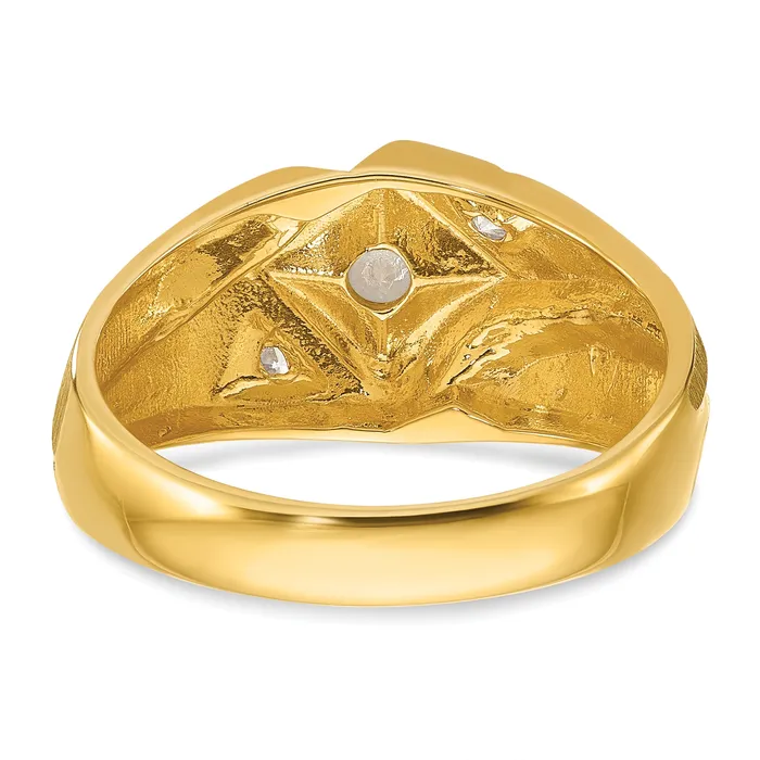 14k Yellow Gold with White Rhodium 15 Ct Lab Grown Diamond VSSI G Polished and Satin Mens Ring Goldia Rings