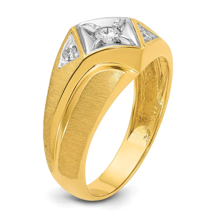 14k Yellow Gold with White Rhodium 15 Ct Lab Grown Diamond VSSI G Polished and Satin Mens Ring Goldia Rings