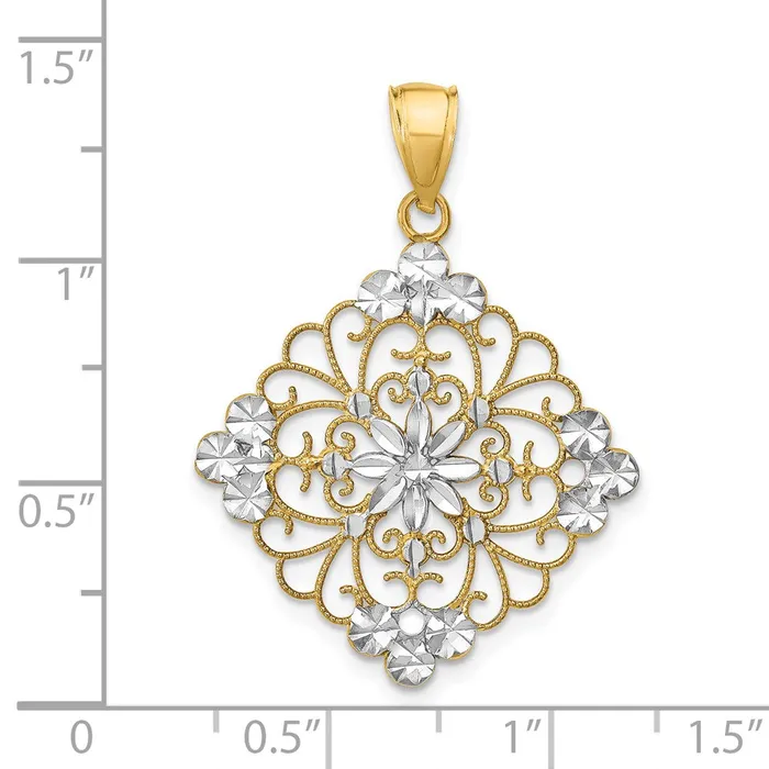 14k Yellow Rhodium Gold wRhodium DC Filigree Medallion Charm Goldia Charm Necklaces