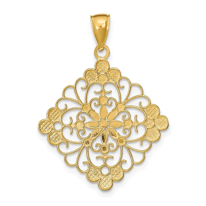 14k Yellow Rhodium Gold wRhodium DC Filigree Medallion Charm Goldia Charm Necklaces