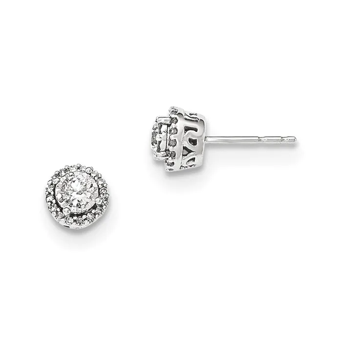 14kt White Gold Polished Round Real Diamond Post Earrings Goldia Earrings