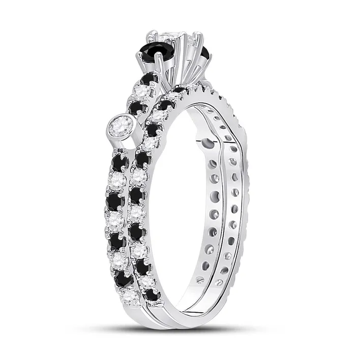 14kt White Gold Round Diamond 3Stone Bridal Wedding Ring Band Set 1 Cttw gndatlanta Rings