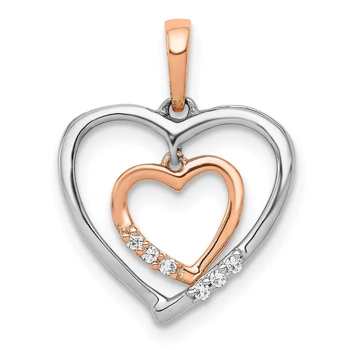 14kt White w Rose Gold Heart Charm Real Diamond Heart Pendant Goldia Necklaces