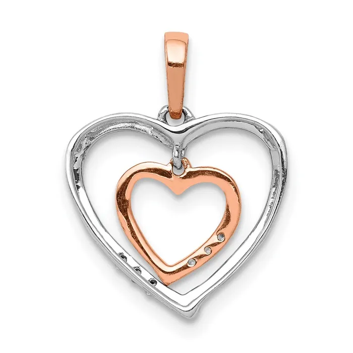 14kt White w Rose Gold Heart Charm Real Diamond Heart Pendant Goldia Necklaces