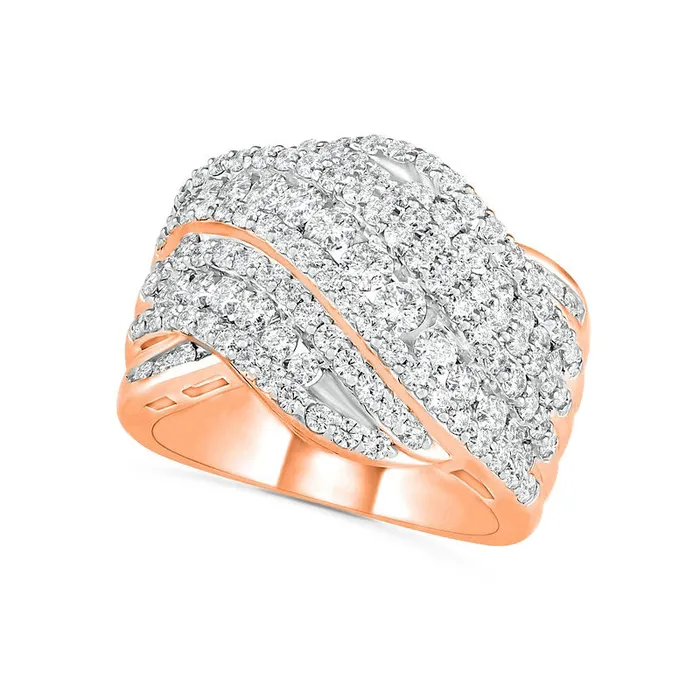 20 CT TW Natural Diamond MultiRow Crossover Ring in Solid 10K Rose Gold Goldia Rings 20 CT TW Natural Diamond MultiRow Crossover Ring in Solid 10K Rose Gold Goldia Rings