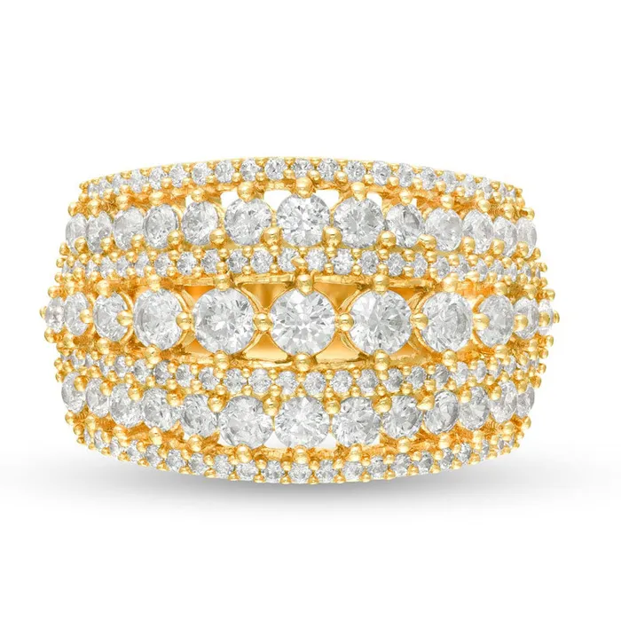 20 CT TW Natural Diamond MultiRow Domed Ring in Solid 10K Yellow Gold Goldia Rings 20 CT TW Natural Diamond MultiRow Domed Ring in Solid 10K Yellow Gold Goldia Rings
