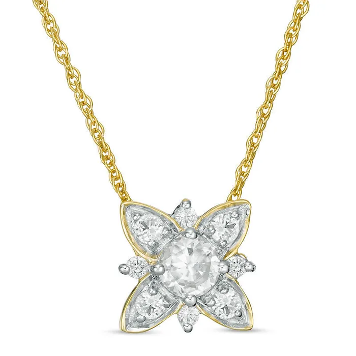 43mm LabCreated White Sapphire Floral Necklace in Sterling Silver with 14K Gold Plate Goldia Necklaces 43mm LabCreated White Sapphire Floral Necklace in Sterling Silver with 14K Gold Plate Goldia Necklaces