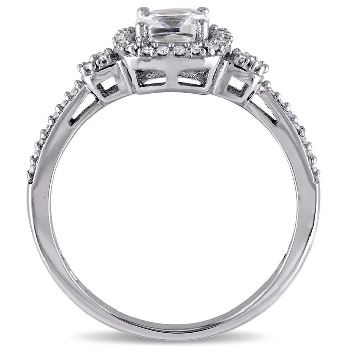 50mm CushionCut LabCreated White Sapphire and 017 CT TW Diamond Frame Ring in Solid 10K White Gold Goldia Rings 50mm CushionCut LabCreated White Sapphire and 017 CT TW Diamond Frame Ring in Solid 10K White Gold Goldia Rings