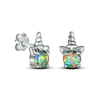 50mm LabCreated Opal Solitaire Unicorn Stud Earrings in Sterling Silver Goldia Earrings 50mm LabCreated Opal Solitaire Unicorn Stud Earrings in Sterling Silver Goldia Earrings