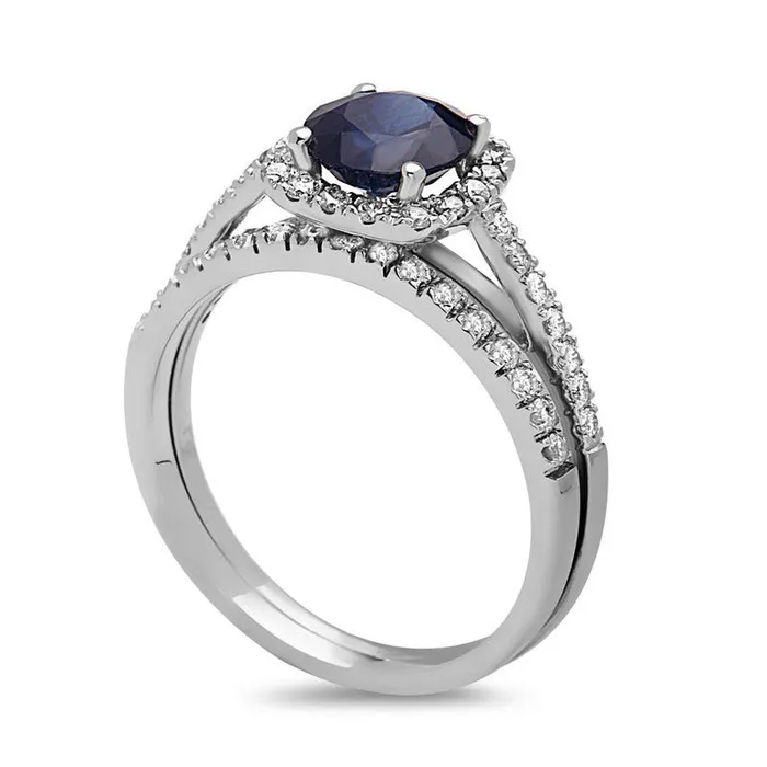60mm Blue Sapphire and 038 CT TW Natural Diamond Cushion Frame Bridal Engagement Ring Set in Solid 14K White Gold Goldia Rings 60mm Blue Sapphire and 038 CT TW Natural Diamond Cushion Frame Bridal Engagement Ring Set in Solid 14K White Gold Goldia Rings