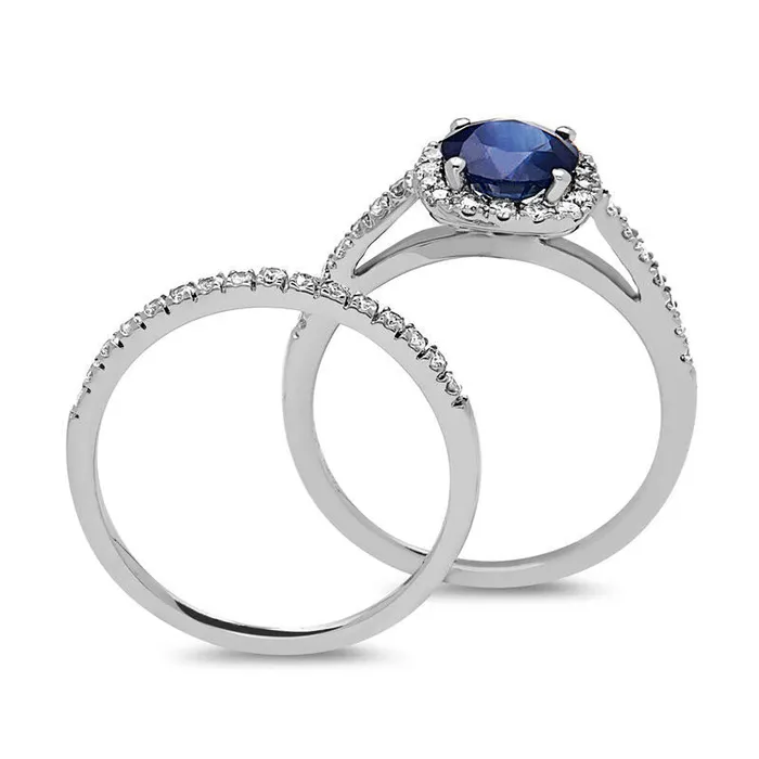 60mm Blue Sapphire and 038 CT TW Natural Diamond Cushion Frame Bridal Engagement Ring Set in Solid 14K White Gold Goldia Rings 60mm Blue Sapphire and 038 CT TW Natural Diamond Cushion Frame Bridal Engagement Ring Set in Solid 14K White Gold Goldia Rings