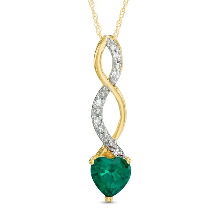 60mm HeartShaped LabCreated Emerald and Diamond Accent Cascading Pendant in 10K Yellow Gold Goldia Necklaces 60mm HeartShaped LabCreated Emerald and Diamond Accent Cascading Pendant in 10K Yellow Gold Goldia Necklaces