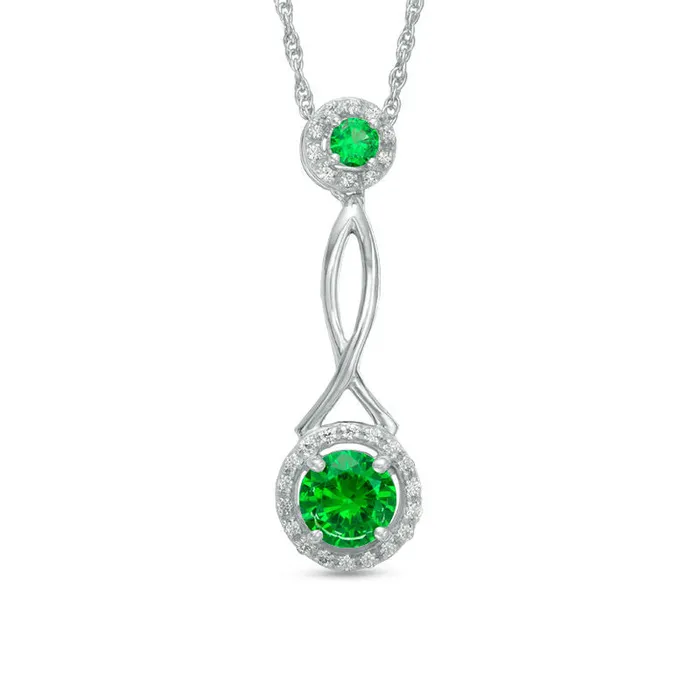 60mm LabCreated Emerald and 01 CT TW Diamond Frame Pendulum Pendant in Sterling Silver Goldia Necklaces 60mm LabCreated Emerald and 01 CT TW Diamond Frame Pendulum Pendant in Sterling Silver Goldia Necklaces