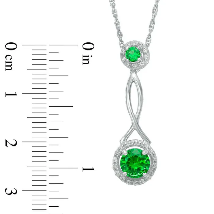 60mm LabCreated Emerald and 01 CT TW Diamond Frame Pendulum Pendant in Sterling Silver Goldia Necklaces 60mm LabCreated Emerald and 01 CT TW Diamond Frame Pendulum Pendant in Sterling Silver Goldia Necklaces