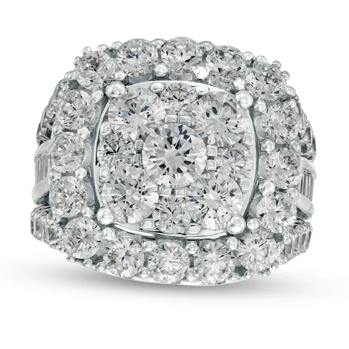 8 CT TW Composite Natural Diamond Cushion Frame Ring in Solid 14K White Gold Goldia Rings 8 CT TW Composite Natural Diamond Cushion Frame Ring in Solid 14K White Gold Goldia Rings