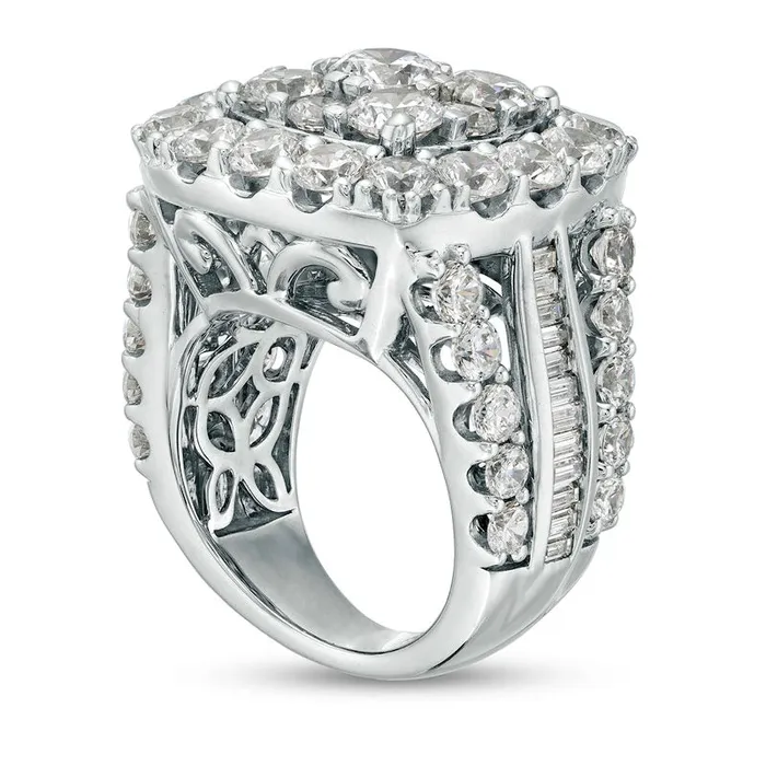 8 CT TW Composite Natural Diamond Cushion Frame Ring in Solid 14K White Gold Goldia Rings 8 CT TW Composite Natural Diamond Cushion Frame Ring in Solid 14K White Gold Goldia Rings
