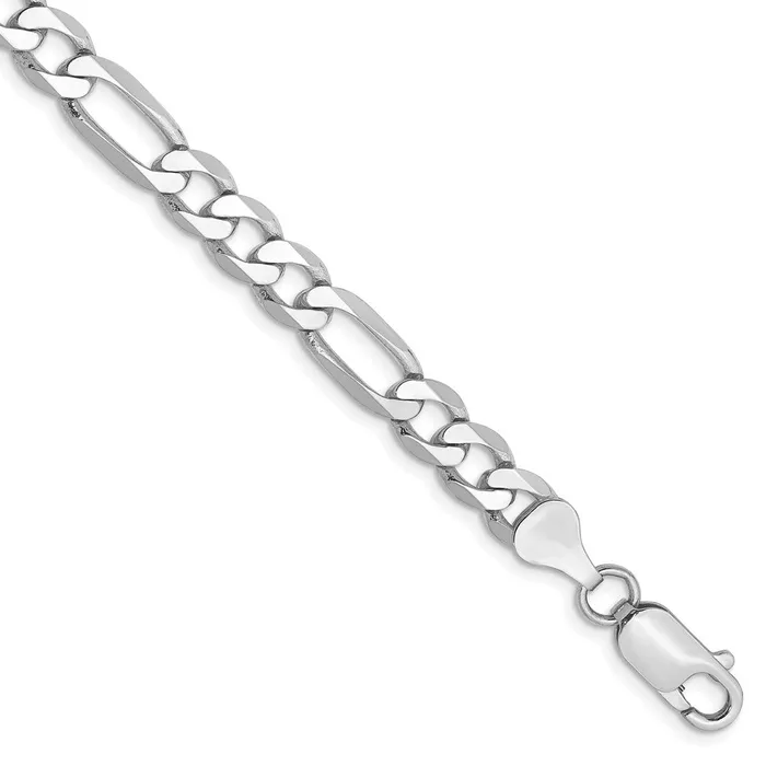 Bracelets MDS Solid 14K White Gold 8 inch 6mm Flat Figaro with Lobster Clasp Bracelet Bracelets MDS Solid 14K White Gold 8 inch 6mm Flat Figaro with Lobster Clasp Bracelet