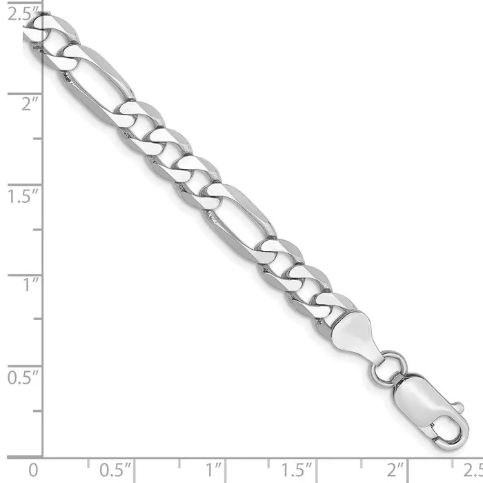 Bracelets MDS Solid 14K White Gold 8 inch 6mm Flat Figaro with Lobster Clasp Bracelet Bracelets MDS Solid 14K White Gold 8 inch 6mm Flat Figaro with Lobster Clasp Bracelet