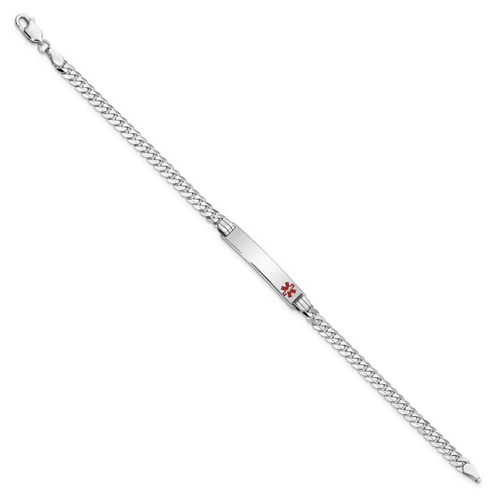 Bracelets MDS Solid 14K White Gold Medical Red Enamel Flat Curb Link ID Bracelet Bracelets MDS Solid 14K White Gold Medical Red Enamel Flat Curb Link ID Bracelet
