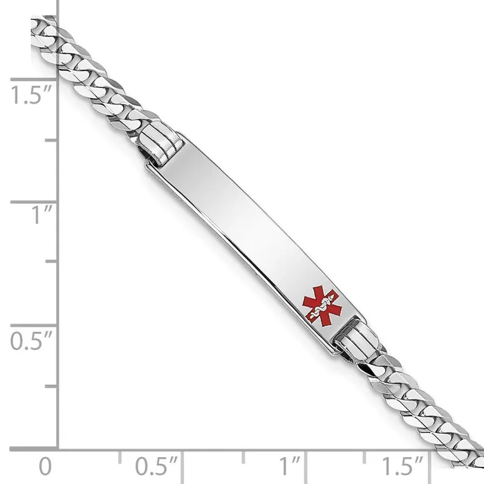 Bracelets MDS Solid 14K White Gold Medical Red Enamel Flat Curb Link ID Bracelet Bracelets MDS Solid 14K White Gold Medical Red Enamel Flat Curb Link ID Bracelet