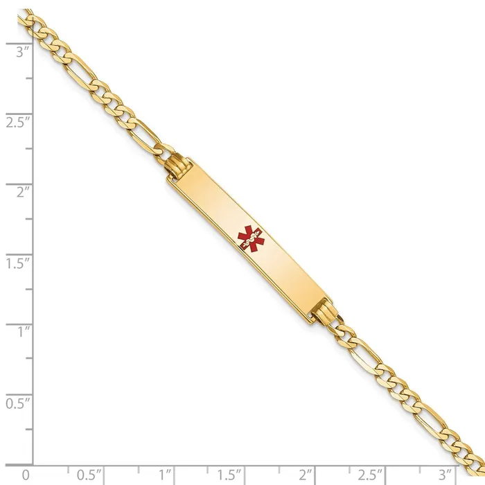 Bracelets MDS Solid 14K Yellow Gold Medical Red Enamel Flat Figaro Link ID Bracelet Bracelets MDS Solid 14K Yellow Gold Medical Red Enamel Flat Figaro Link ID Bracelet