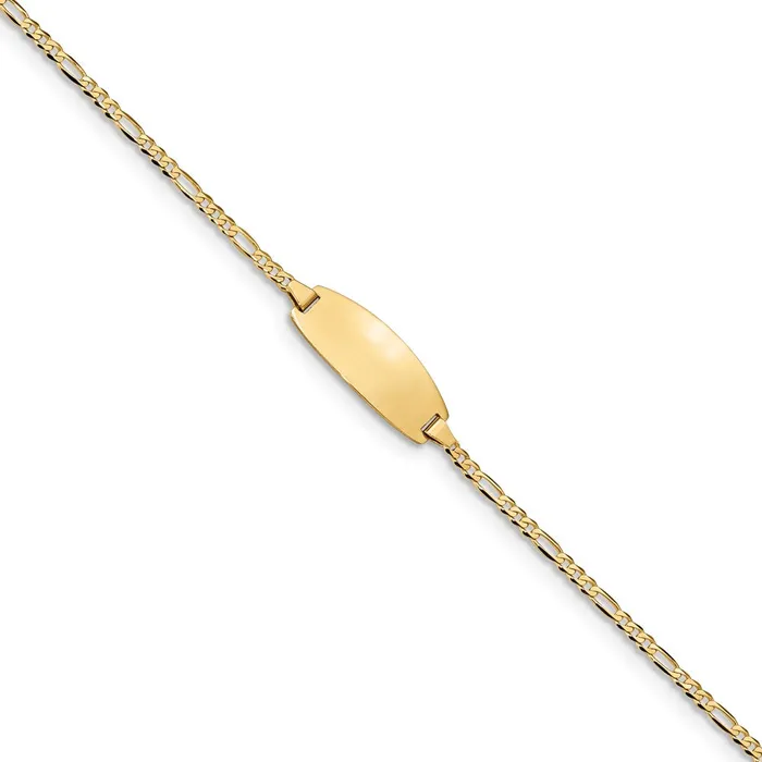 Bracelets MDS Solid 14K Yellow Gold Oval Figaro ID Bracelet