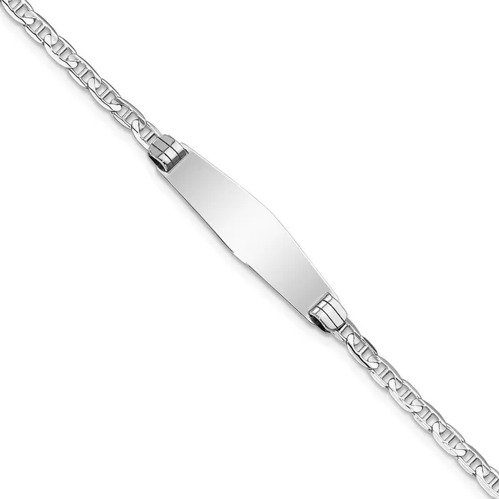 Bracelets Solid 14K White Gold Soft Diamond Shape Anchor Link ID Bracelet MDS Bracelets Solid 14K White Gold Soft Diamond Shape Anchor Link ID Bracelet MDS