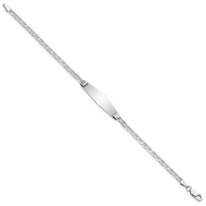 Bracelets Solid 14K White Gold Soft Diamond Shape Anchor Link ID Bracelet MDS Bracelets Solid 14K White Gold Soft Diamond Shape Anchor Link ID Bracelet MDS