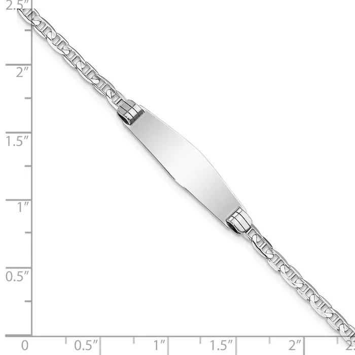 Bracelets Solid 14K White Gold Soft Diamond Shape Anchor Link ID Bracelet MDS Bracelets Solid 14K White Gold Soft Diamond Shape Anchor Link ID Bracelet MDS