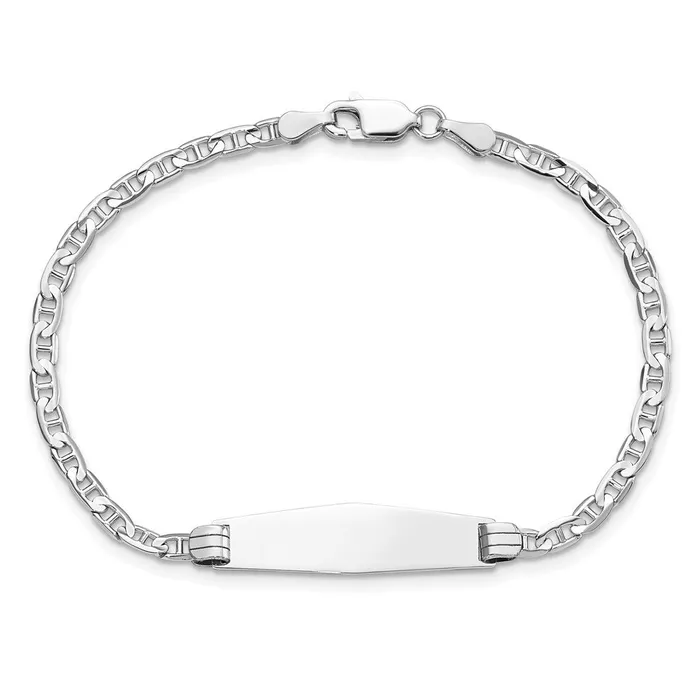 Bracelets Solid 14K White Gold Soft Diamond Shape Anchor Link ID Bracelet MDS Bracelets Solid 14K White Gold Soft Diamond Shape Anchor Link ID Bracelet MDS
