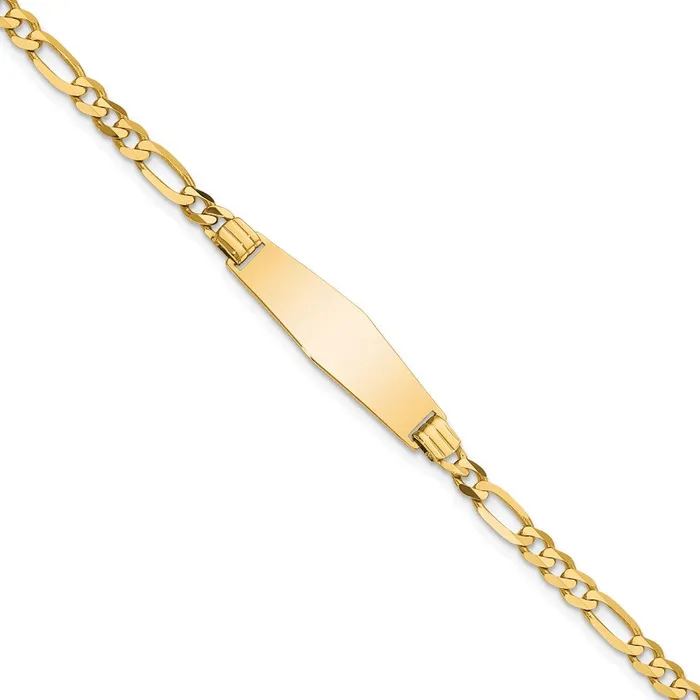 Bracelets Solid 14K Yellow Gold Soft Diamond Shape Figaro ID Bracelet MDS