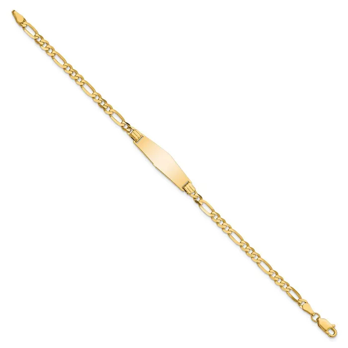 Bracelets Solid 14K Yellow Gold Soft Diamond Shape Figaro ID Bracelet MDS Bracelets Solid 14K Yellow Gold Soft Diamond Shape Figaro ID Bracelet MDS
