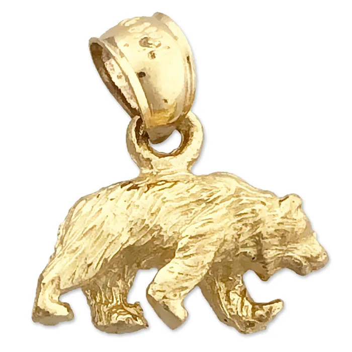 Charm Necklaces 14K Gold 3D Grizzly Bear Charm Goldia