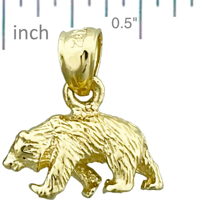 Charm Necklaces 14K Gold 3D Grizzly Bear Charm Goldia
