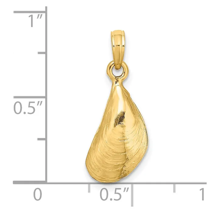 Charm Necklaces Goldia 14k Yellow Gold 3D Polished Mussel Shell Charm