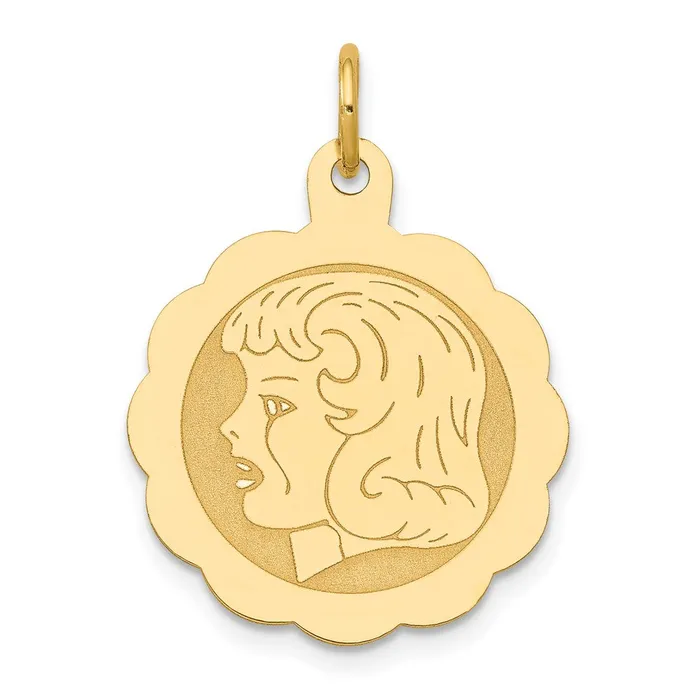 Charm Necklaces Goldia 14k Yellow Gold Girl Head on 013 Gauge Engravable Scalloped Disc Charm Charm Necklaces Goldia 14k Yellow Gold Girl Head on 013 Gauge Engravable Scalloped Disc Charm