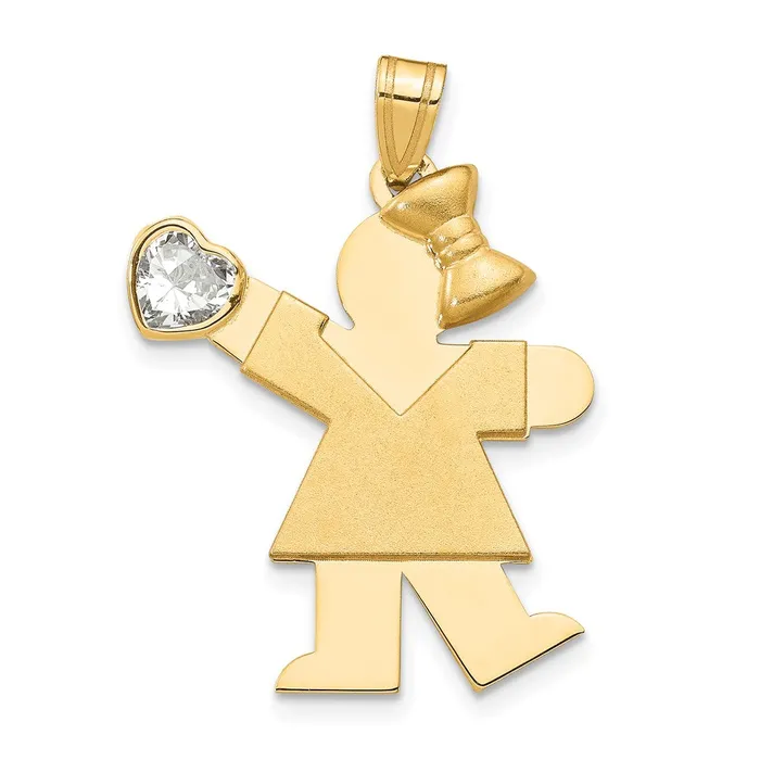 Charm Necklaces Goldia 14k Yellow Gold Girl with CZ April Birthstone Charm