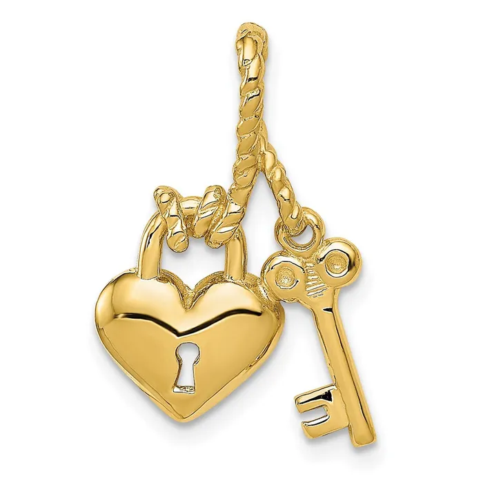 Charm Necklaces Goldia 14k Yellow Gold Polished Key Tied to Heart Lock Charm Charm Necklaces Goldia 14k Yellow Gold Polished Key Tied to Heart Lock Charm