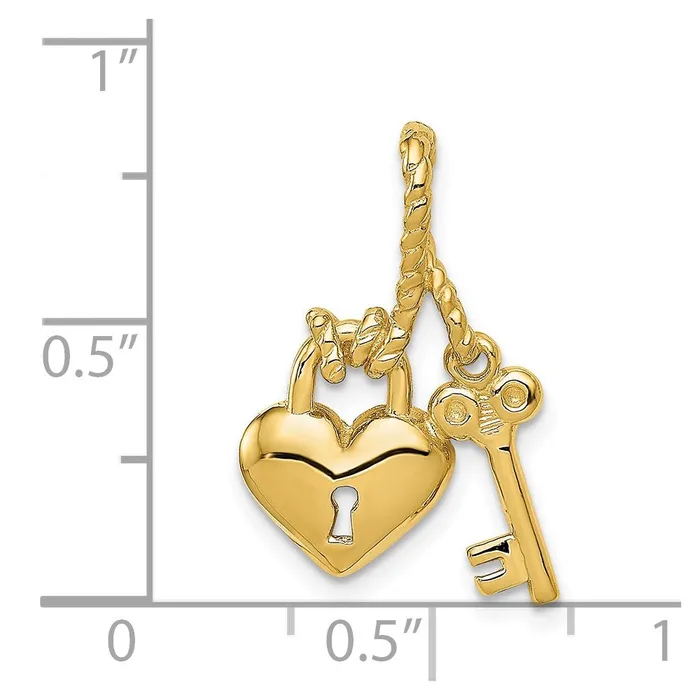 Charm Necklaces Goldia 14k Yellow Gold Polished Key Tied to Heart Lock Charm
