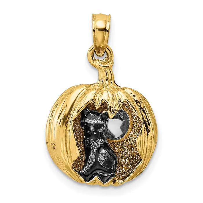 Charm Necklaces Goldia 14k Yellow u0026 Rhodium Gold wRhodium 3D JackoLantern wEnameled Black Cat and Moon Charm Charm Necklaces Goldia 14k Yellow u0026 Rhodium Gold wRhodium 3D JackoLantern wEnameled Black Cat and Moon Charm